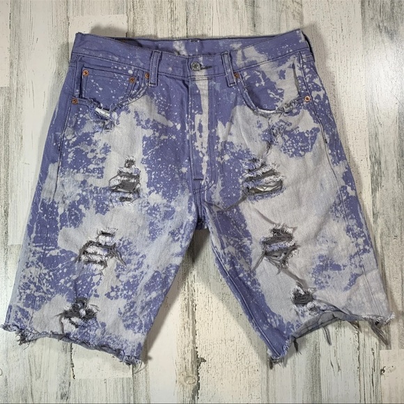 Levi’s 501 XX Men’s Cut-Off Purple Acid Wash Distressed Denim Shorts Size 32x11 - Picture 2 of 7